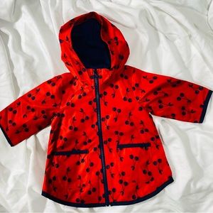Simple Joys by Carter's Girls' Navy Red Cherry Raincoat Size 6/9 Month EUC Lined